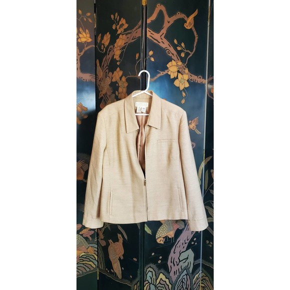 Size 18 100% wool Zip Front Lined Coat Jacket Blazer Neutral Tan and Brown Color - Picture 2 of 4